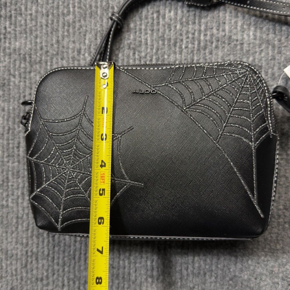Aldo Black Silver Spider Web Purse Crossbody Bag Spider Charm Halloween Goth NEW - Picture 10 of 12